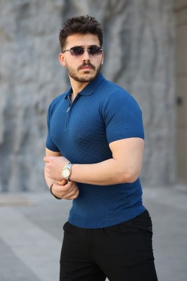 Erkek Viskon Kumaş Polo Yaka Desenli Tişört resmi